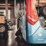Bus,And,Truck,Waiting,For,Service,In,The,Garage,,Vintage
