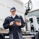 Manager,With,A,Digital,Tablet,Next,To,Garbage,Truck.