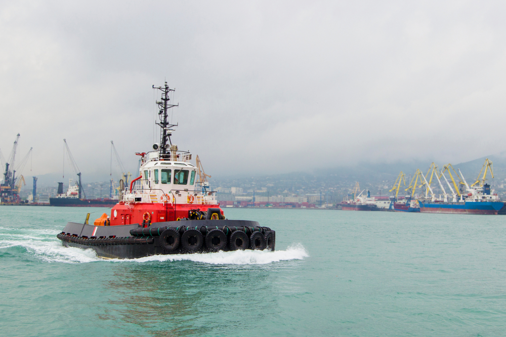Tugboat,Maneuvers,,Tugboat,On,Maneuvers,At,Sea.